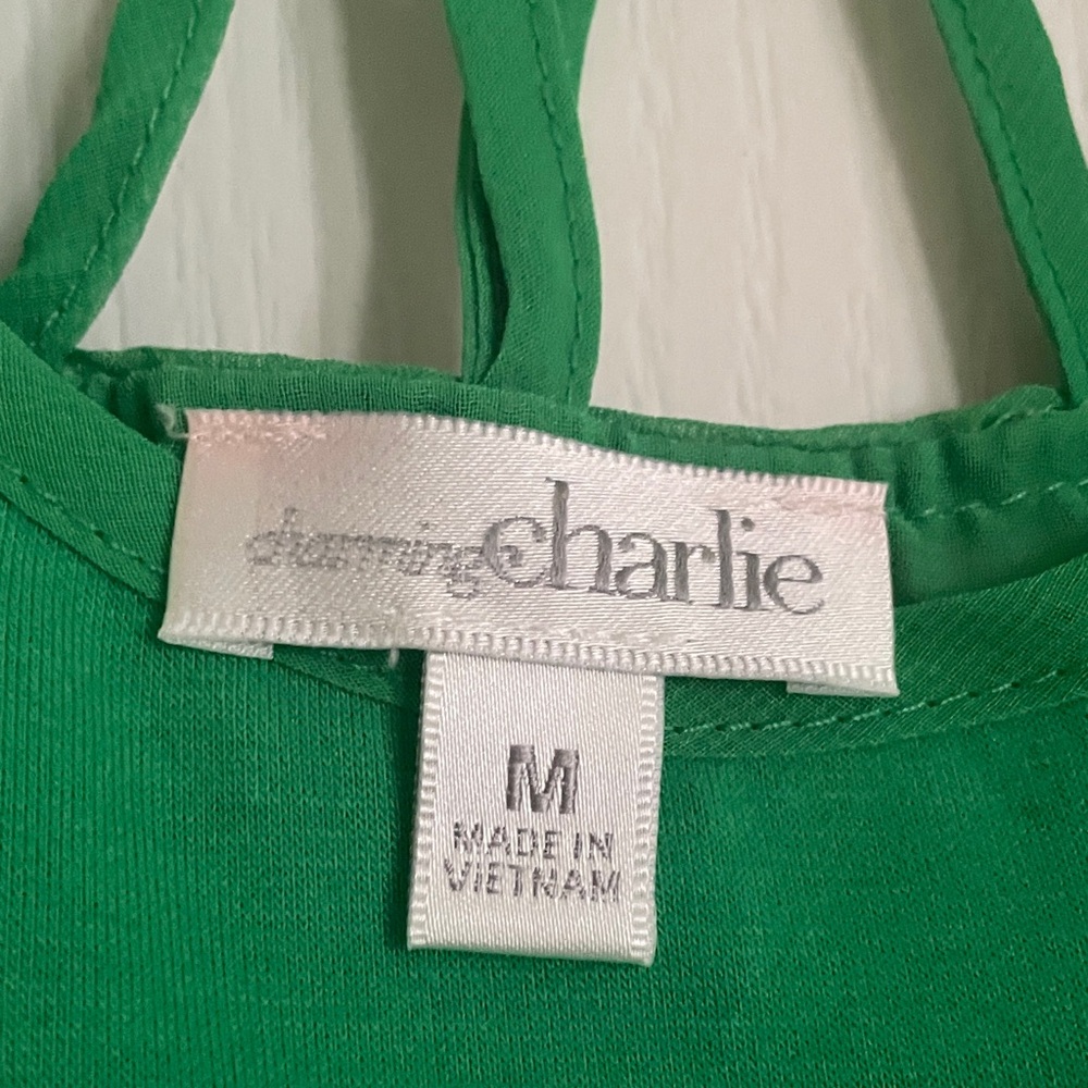 Charming Charlie Kelly Green Sleeveless Tank with Lattice Back - Picture 2 of 3